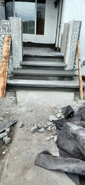 Concrete steps during construction